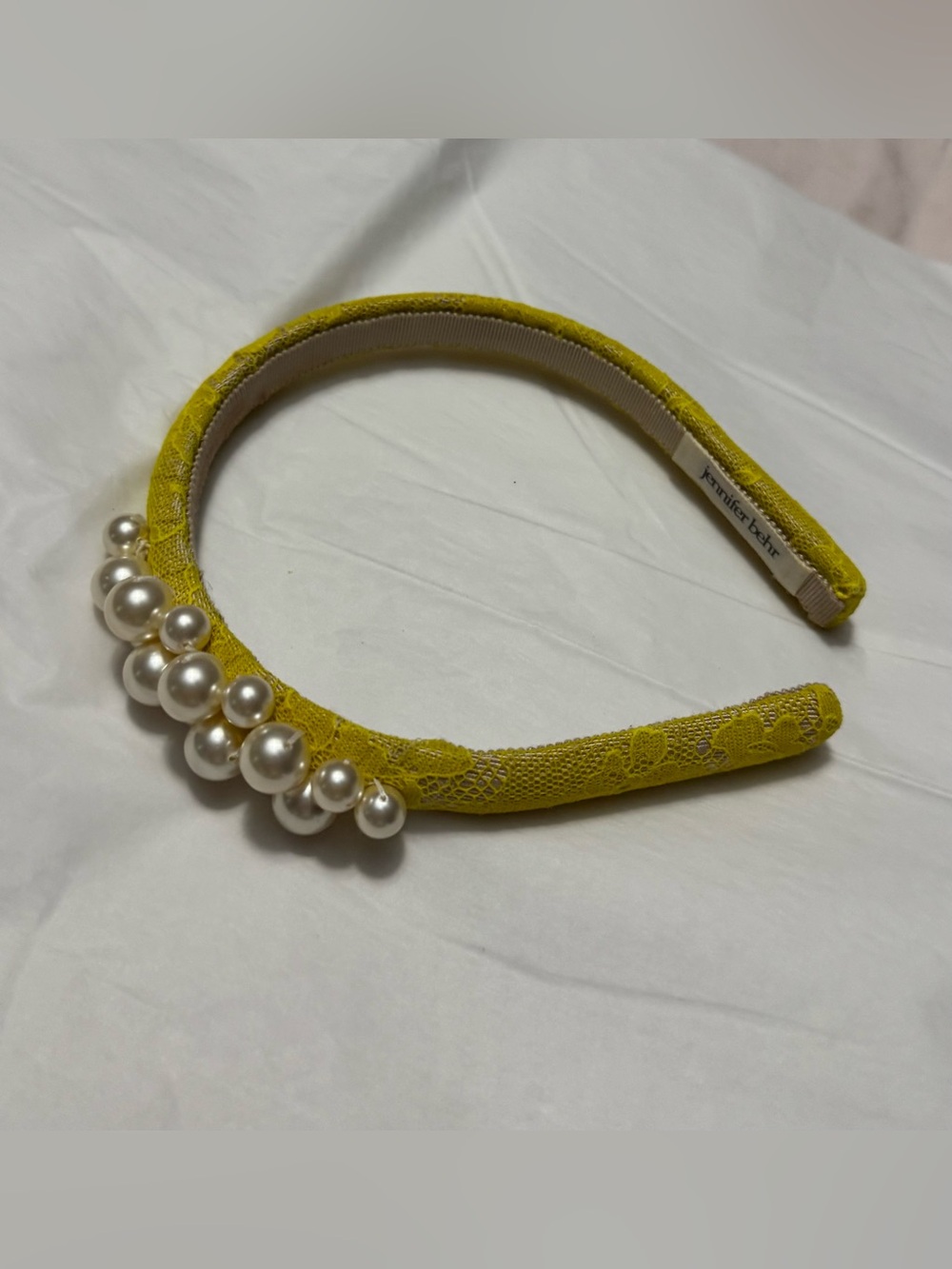 Jennifer Behr AUTHENTIC Lemon Yellow Lace Pearl Cluster Embellished Headband - Picture 7 of 16